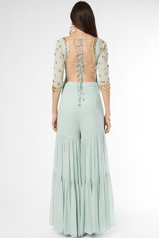 Ice Blue Georgette Sharara Set - Image 2