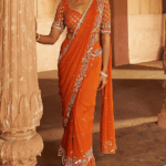 Rust Georgette Sequins Embroidered Saree Set