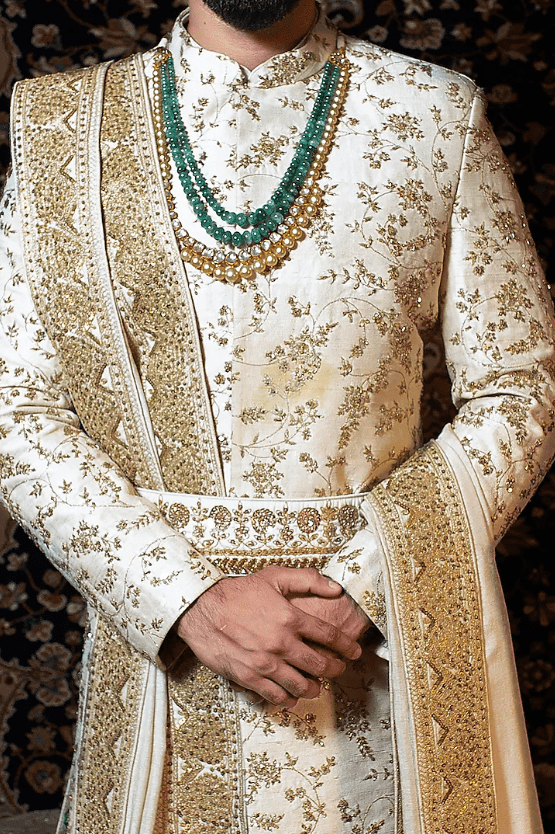 Ivory Raw Silk Jaal Embroidered Sherwani Set - Image 2