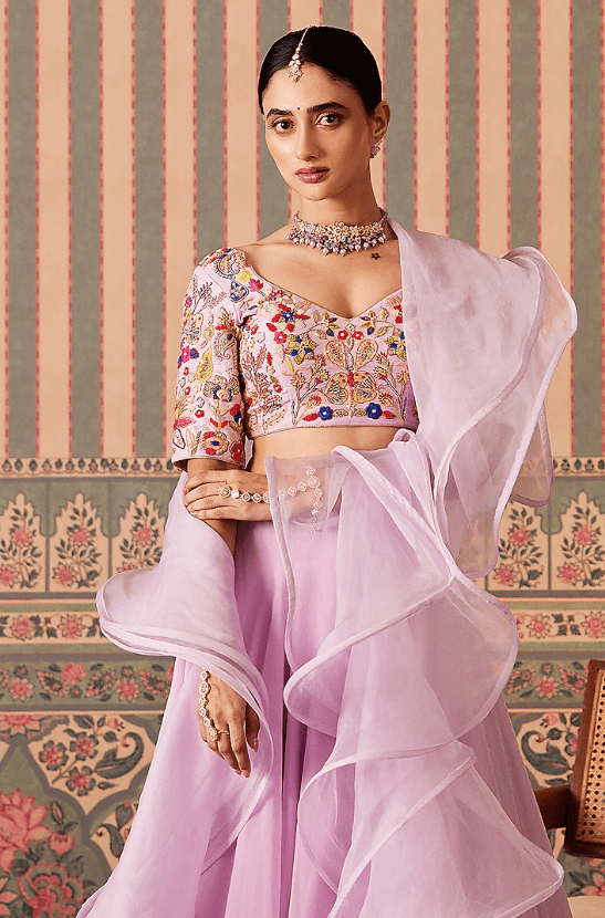Lavender Organza Cutdana Work Lehenga Set - Image 3