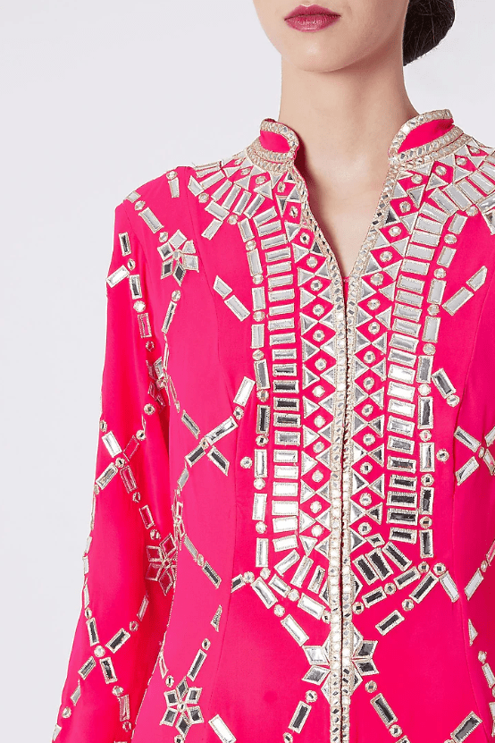 Fuchsia Pink Embroidered Sherwani Set - Image 4
