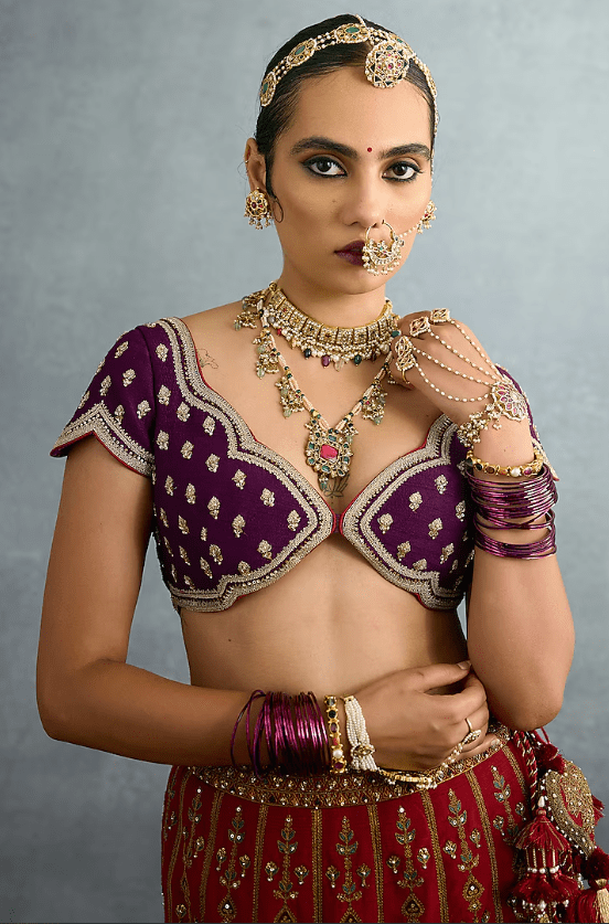 Red Jeni Silk & Organza Embroidered Lehenga Set - Image 5