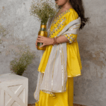 Yellow Organic Cotton & Handwoven Chanderi Sharara Set For Girls