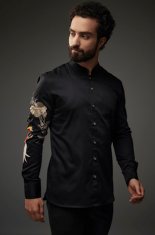 Black Poplin Thread Embroidered Shirt