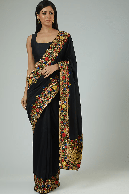 Black Georgette Embroidered Saree Set