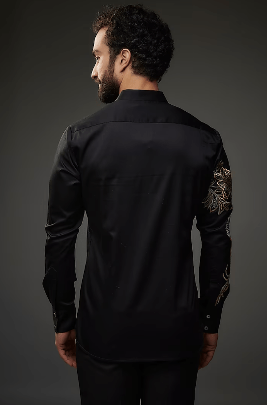 Black Poplin Thread Embroidered Shirt - Image 2