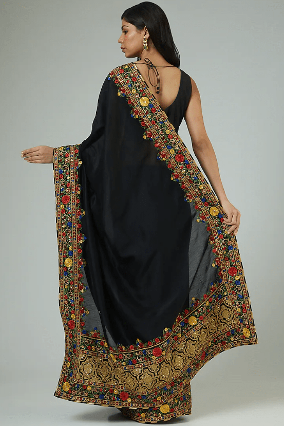 Black Georgette Embroidered Saree Set - Image 2
