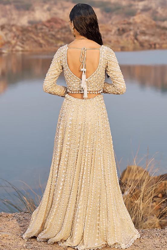 Golden Georgette Hand Embellished Lehenga Set - Image 2