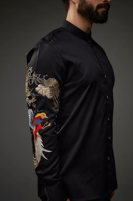 Black Poplin Thread Embroidered Shirt - Image 3