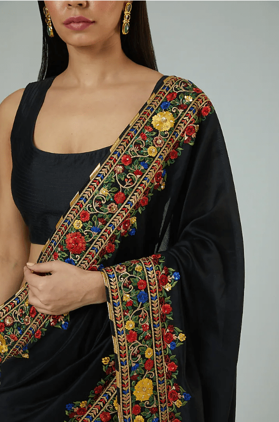 Black Georgette Embroidered Saree Set - Image 3