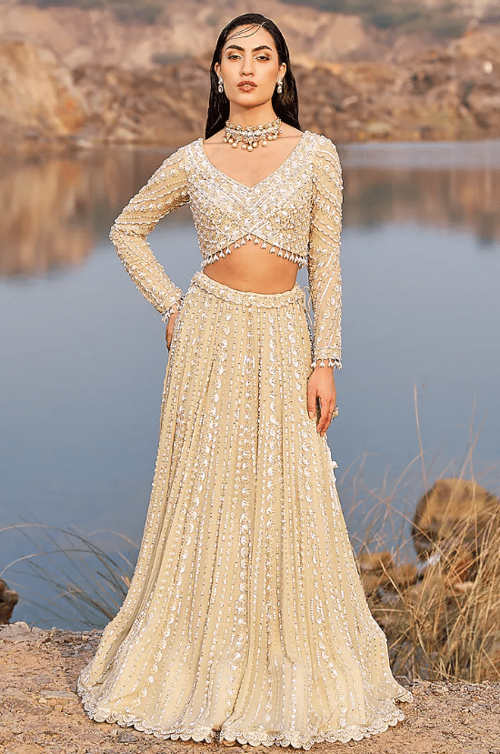 Golden Georgette Hand Embellished Lehenga Set - Image 3