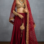 Red Muslin Silk & Butterfly Net Embroidered Lehenga Set
