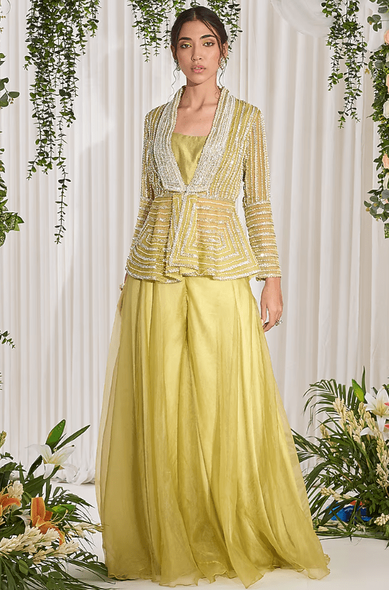 Hariyali Green Satin Sharara Set