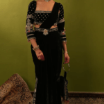 Green Velvet Sequins & Zardosi Handwork Saree Set