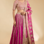 Pink Crushed Silk Gota Lehenga Set