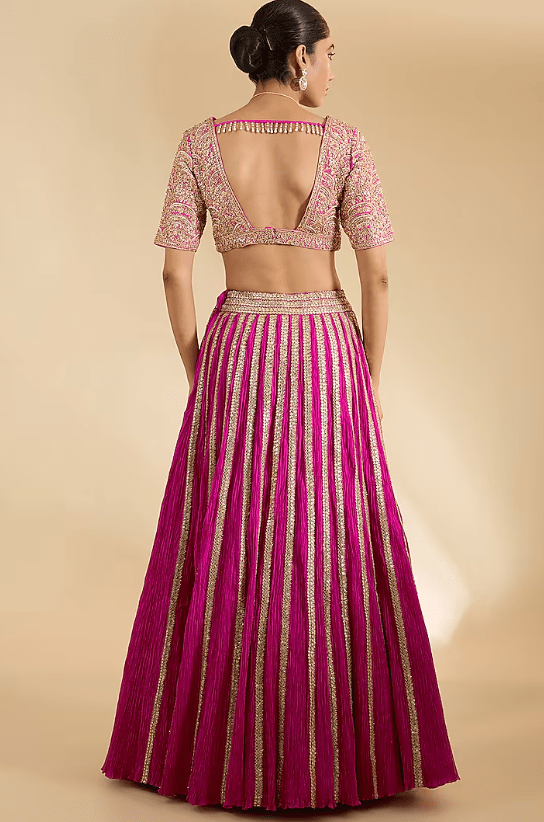 Pink Crushed Silk Gota Lehenga Set - Image 2