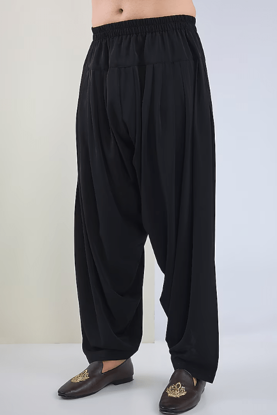 Black Silk Embroidered Kurta Set - Image 3