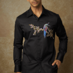 Black Poplin Embroidered Shirt