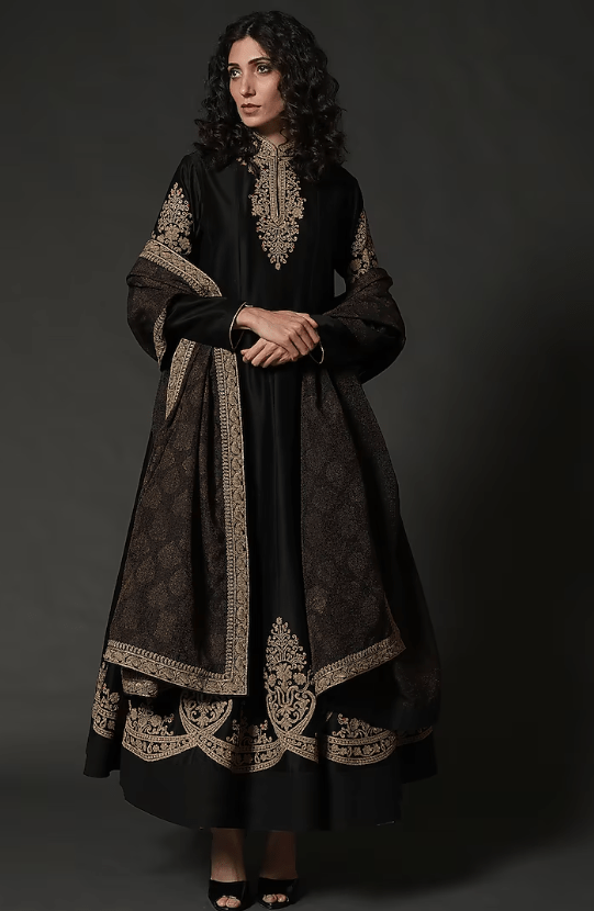 Black Machine Embroidered Anarkali Set