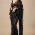 Black Net Cutdana Embroidered Saree Set