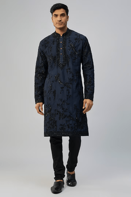 Navy Blue Chanderi Kurta Set