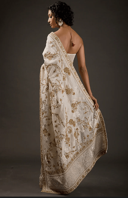 Ivory Chanderi Embroidered Saree Set - Image 2