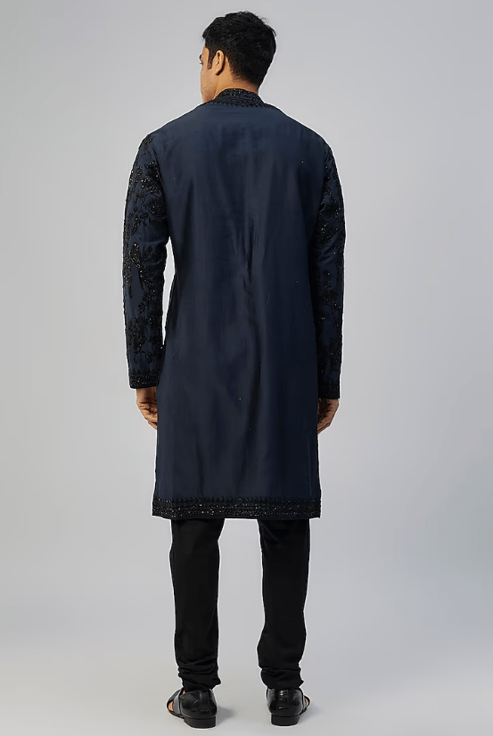Navy Blue Chanderi Kurta Set - Image 2