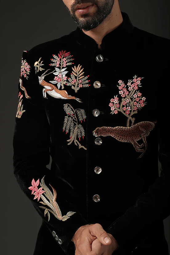 Black Embroidered Sherwani - Image 3