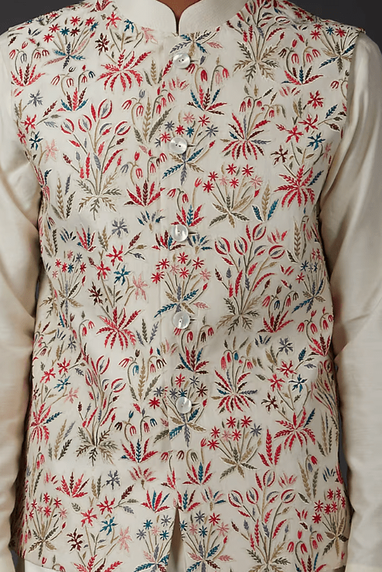 Ivory Embroidered Bundi Jacket - Image 3