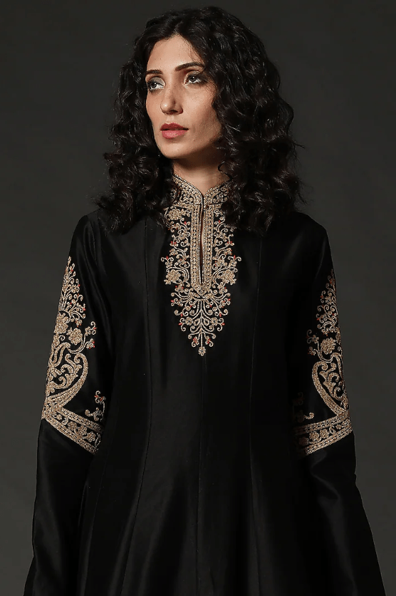 Black Machine Embroidered Anarkali Set - Image 3