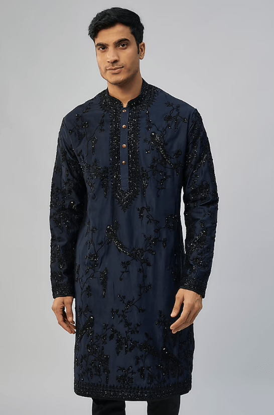 Navy Blue Chanderi Kurta Set - Image 3
