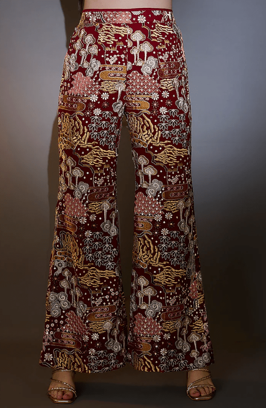 Red Georgette Floral Embroidered Co-Ord Set - Image 3