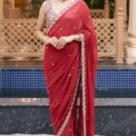 Red Georgette Pre-Draped Saree Set
