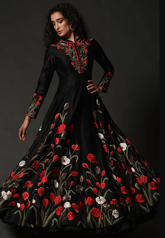 Black Hand Embroidered Anarkali Set