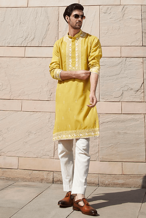 Yellow Chanderi Boota Kurta Set