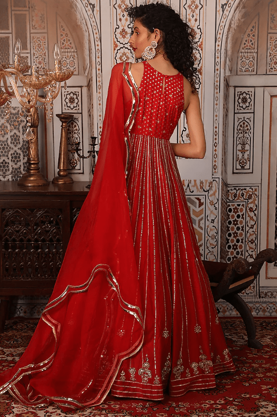 Rust Red Embellished Anarkali Set - Image 2