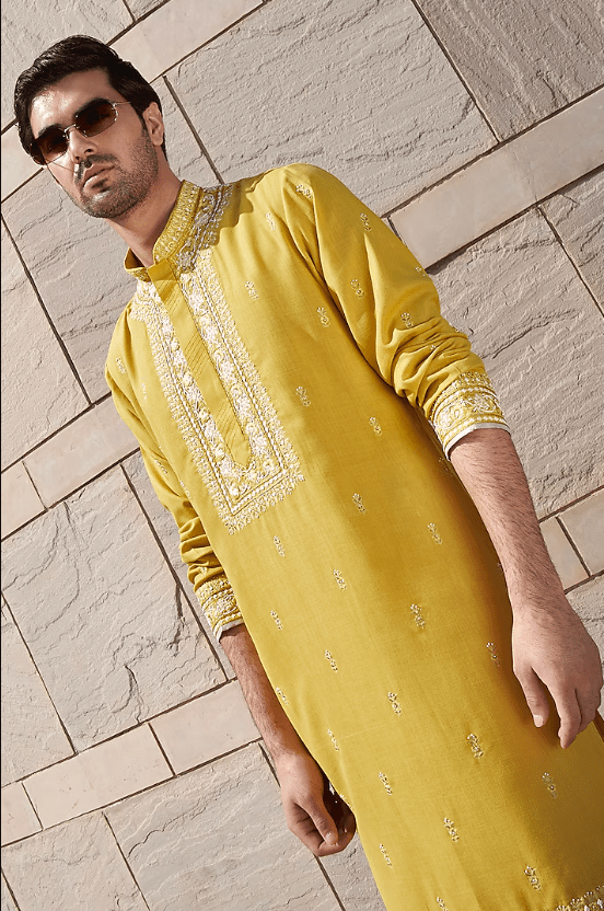 Yellow Chanderi Boota Kurta Set - Image 2