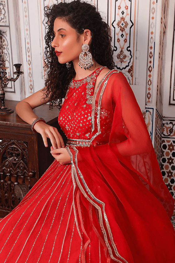 Rust Red Embellished Anarkali Set - Image 3