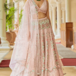 Pink Organza Embroidered Lehenga Set