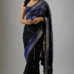 Black Blended Georgette Mirror Embroidered Saree Set