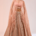 Dusty Pink Silk Jacquard Handwoven Cascading Jacket Lehenga Set