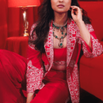 Red Hand Embroidered Jacket Set