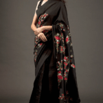 Black Chanderi Silk Embroidered Saree Set