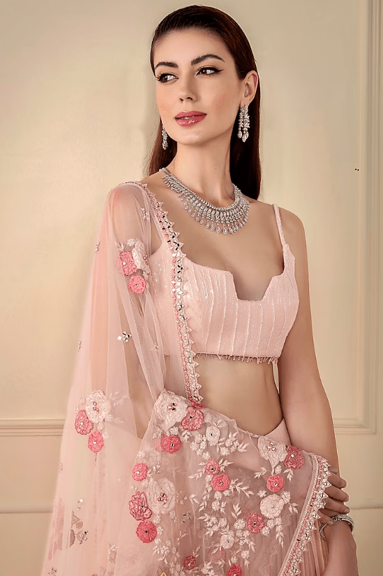 Pink Georgette Embroidered Lehenga Set - Image 3