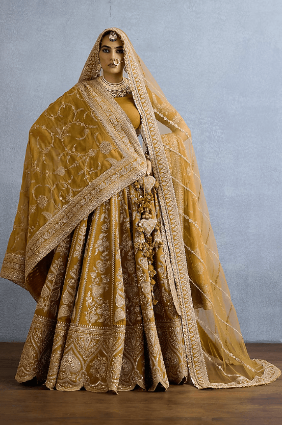 Ochre Jeni Silk & Butterfly Net Embroidered Lehenga Set