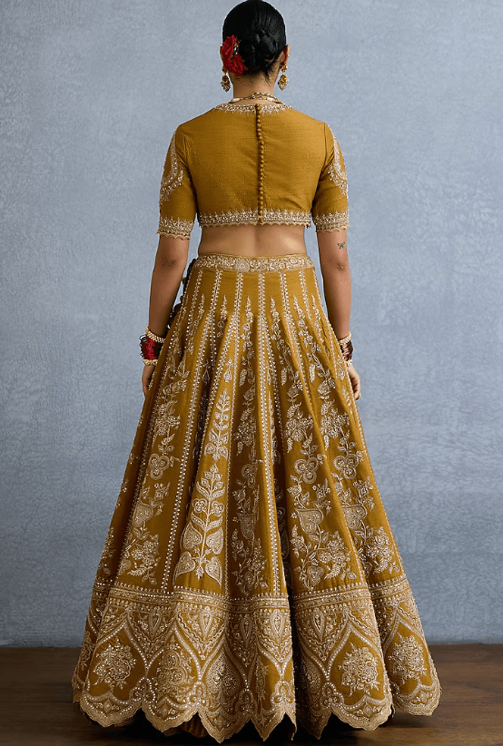 Ochre Jeni Silk & Butterfly Net Embroidered Lehenga Set - Image 2