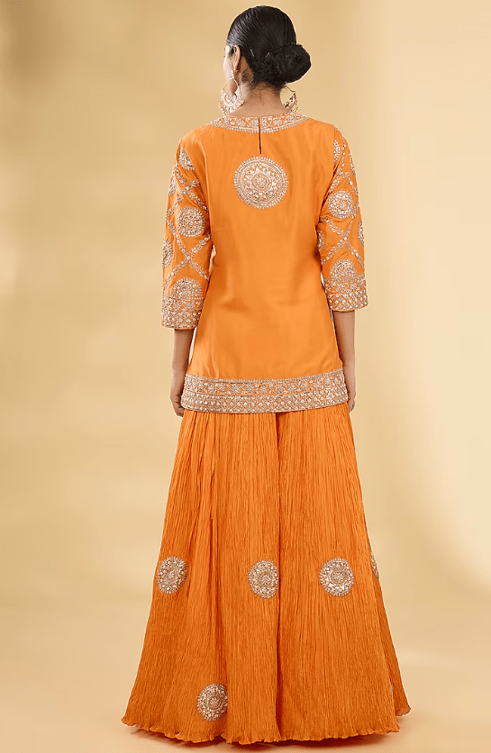 Orange Dupion Crushed Sharara Set - Image 2