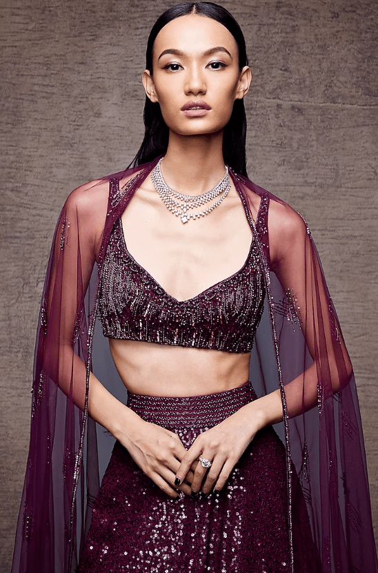 Wine Sequins Embroidered Lehenga Set - Image 2