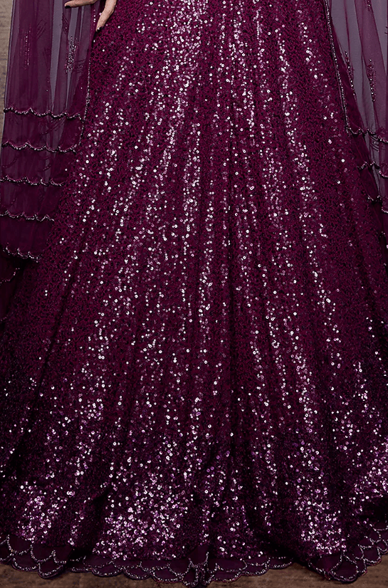 Wine Sequins Embroidered Lehenga Set - Image 3
