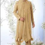 Deep Gold Hand Embroidered Sherwani Set
